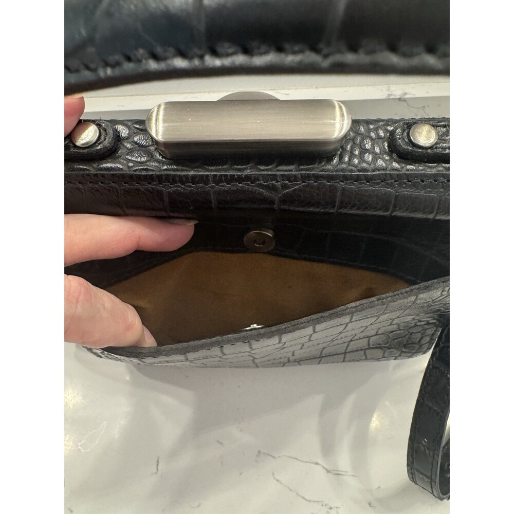 Patricia Nash Leather Crocodile Embossed Nela Frame Tote Black 10th Anniversary - Picture 9 of 16
